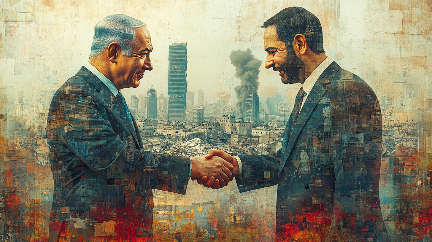 Leaders of Israel and Hamas shaking hands — Israel Hamas peace deal 2025