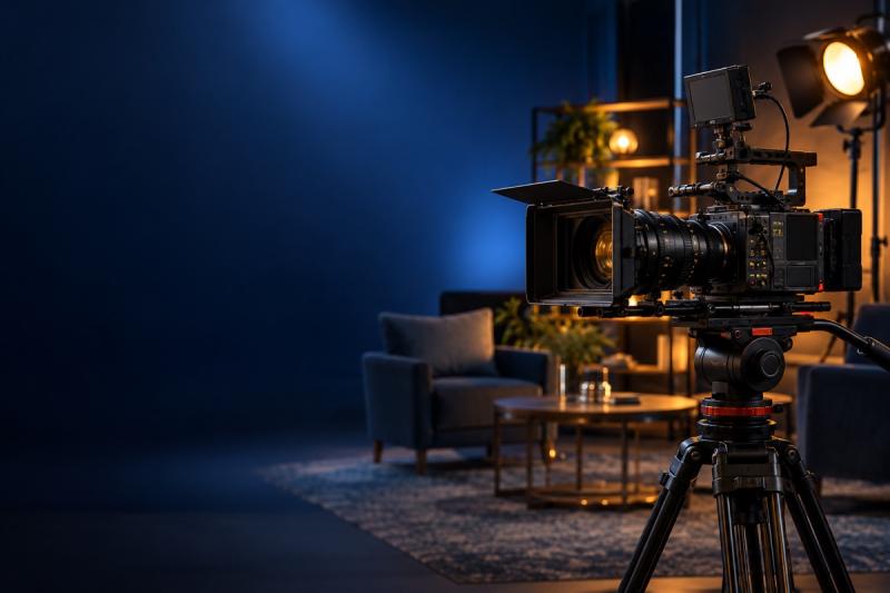 Cinema camera in an interview studio